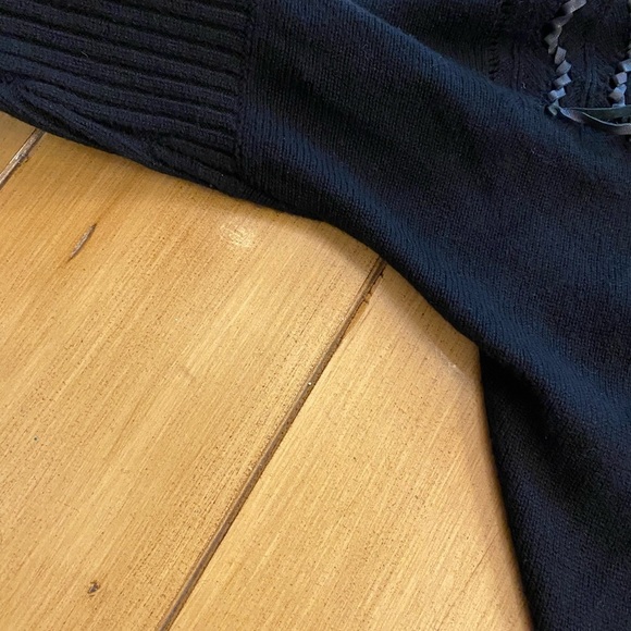 Malandrino Women’s Cashmere Leather Accented Black Turtleneck Sweater Oversized - Picture 14 of 16